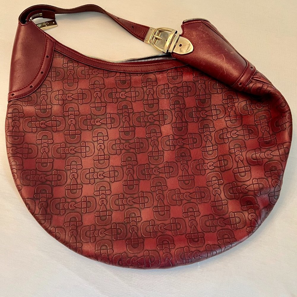 Gucci - Leather Horsebit Embossed Glam Hobo Shoulder Bag- Burgundy